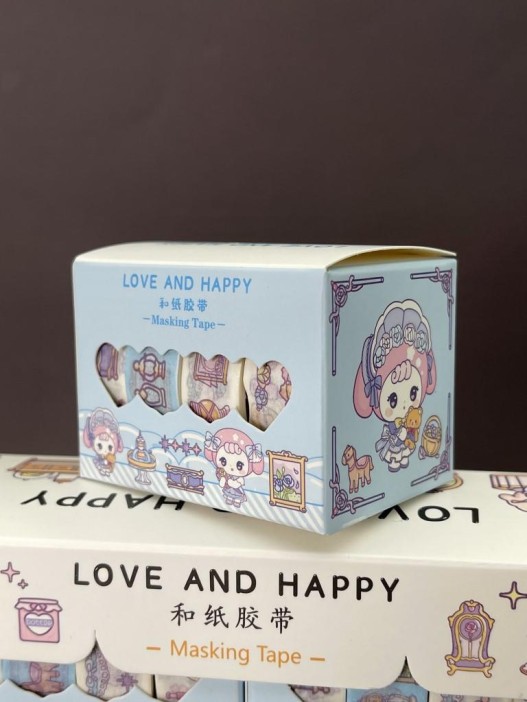 Набор декоративного скотча 4 шт. "Love and happy", blue (1.5см*2м) 