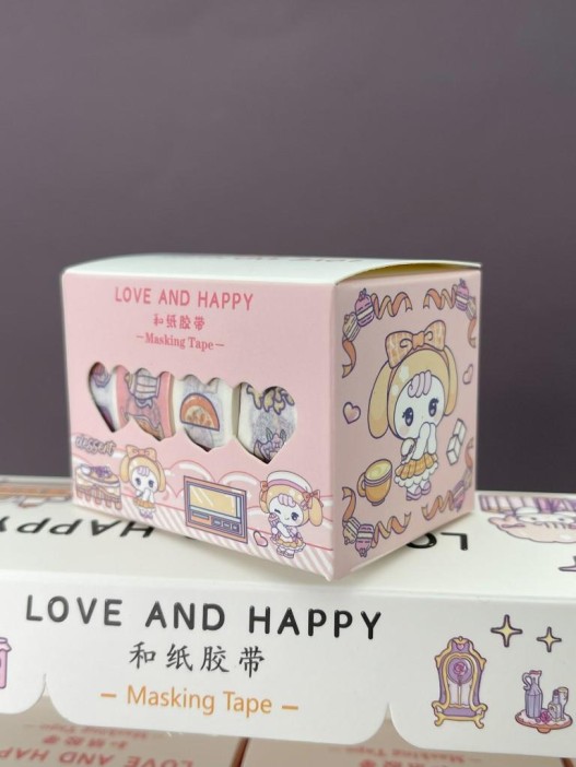 Набор декоративного скотча 4 шт. "Love and happy", orange, шоу-бокс 12 шт. 