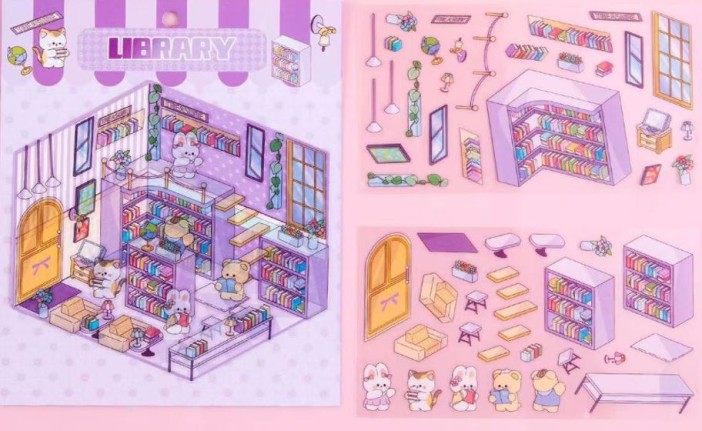 Наклейки+пинцет для творчества румбокс &quot;Библиотека&quot;, фиолетовые (16*20 см) 