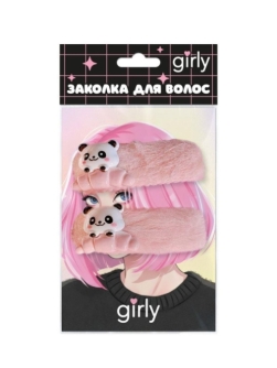 Набор плюшевых заколок для волос GIRLY 2 шт. "Панды", розовый