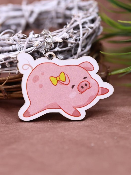 Брелок ECO из дерева «Cute pig bow» 