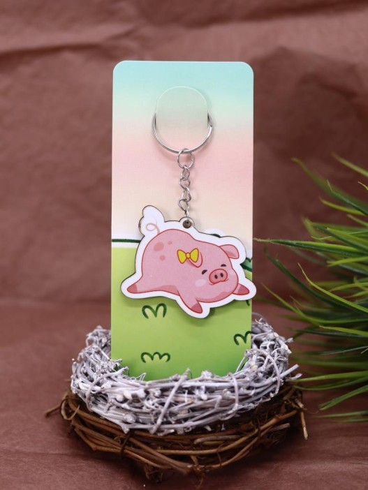Брелок ECO из дерева «Cute pig bow» 
