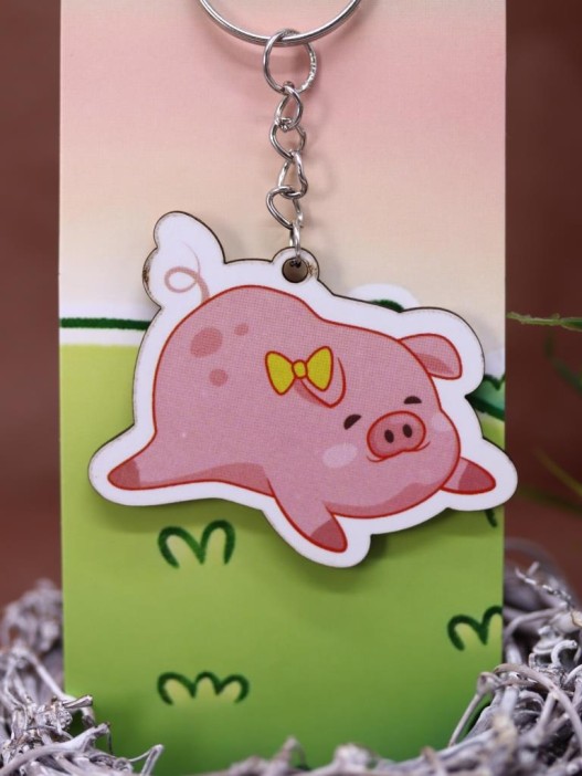 Брелок ECO из дерева «Cute pig bow» 