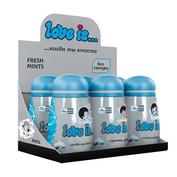 Набор освежающие конфеты "Love is..." с вкусом мяты, 6шт, пластиковая баночка
