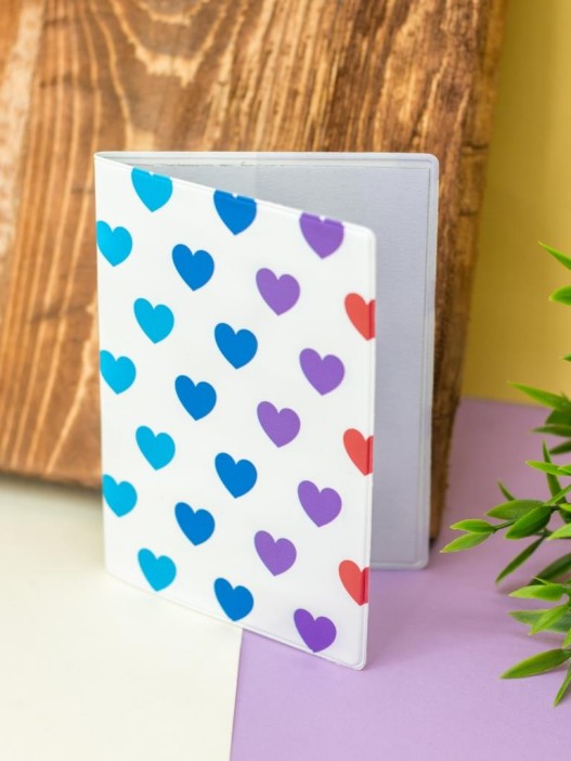 ОБЛОЖКА ДЛЯ ПАСПОРТА &quot;Multicolored hearts&quot;, плотность 600 мкм 