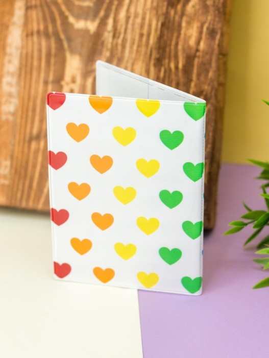 ОБЛОЖКА ДЛЯ ПАСПОРТА &quot;Multicolored hearts&quot;, плотность 600 мкм 
