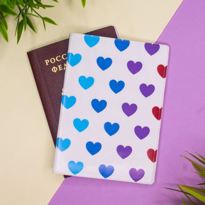 ОБЛОЖКА ДЛЯ ПАСПОРТА &quot;Multicolored hearts&quot;, плотность 600 мкм 