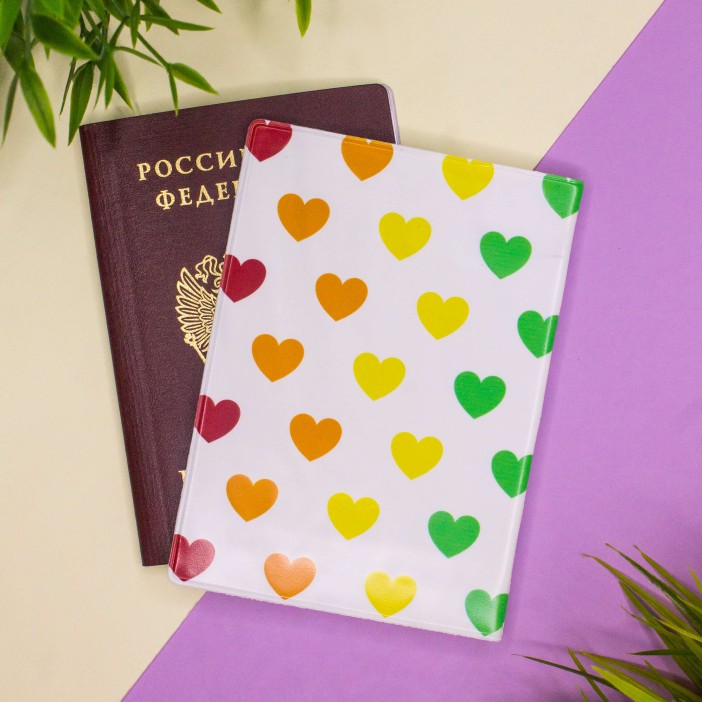 ОБЛОЖКА ДЛЯ ПАСПОРТА &quot;Multicolored hearts&quot;, плотность 600 мкм 
