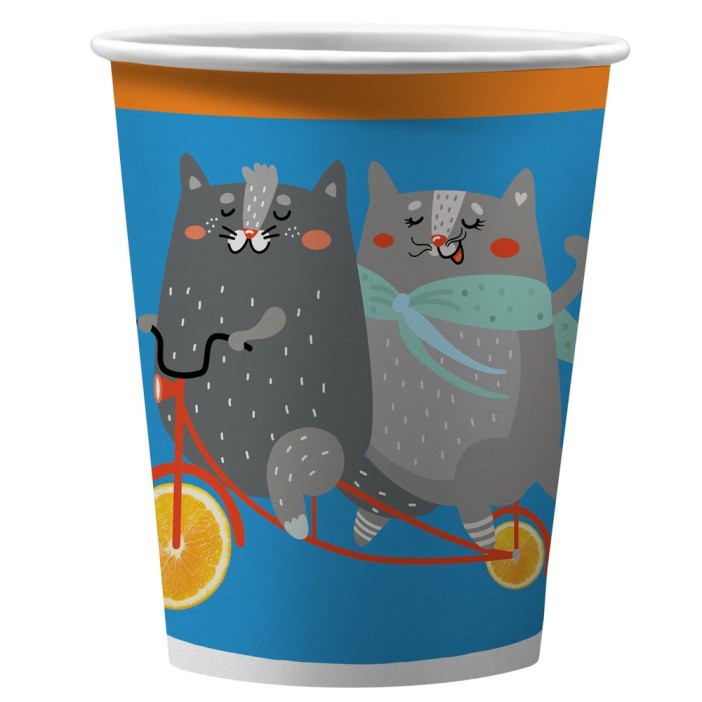 Набор бумажных стаканов 6 шт. &quot;Кот на вело-апельсине&quot;, в т/у пленке, 250 мл 