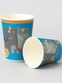 Набор бумажных стаканов 6 шт. "Кот на вело-апельсине", в т/у пленке, 250 мл