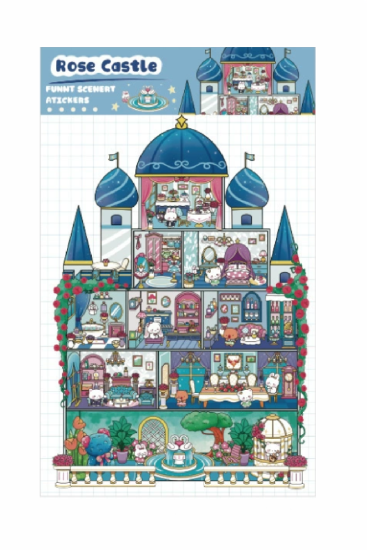 Наклейки+пинцет для творчества румбокс "Замок", голубые (18*29,5 см) 
