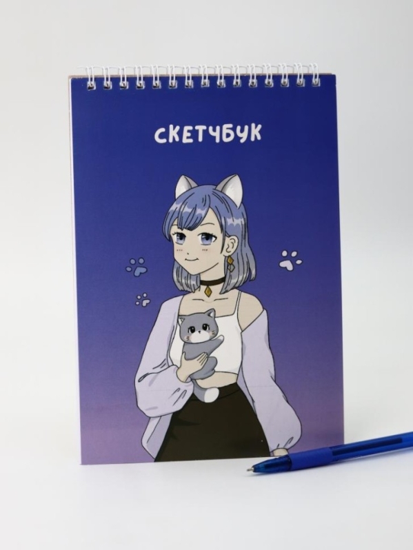 Блокнот для зарисовок Аниме "Милая девочка с кошкой", 14х20 см, плотность 100 гр