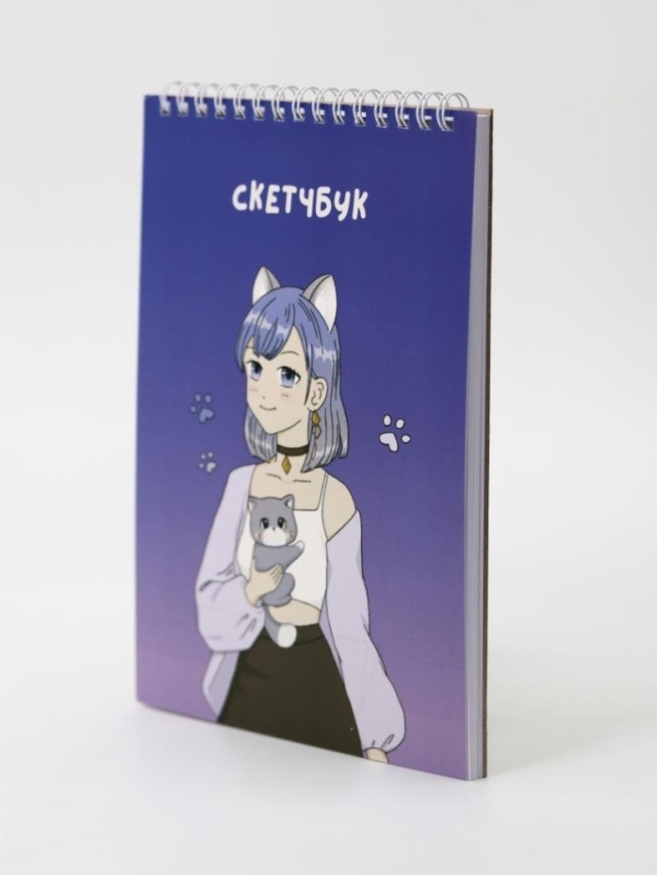 Блокнот для зарисовок Аниме "Милая девочка с кошкой", 14х20 см, плотность 100 гр