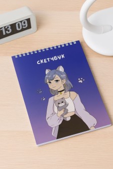 Блокнот для зарисовок Аниме "Милая девочка с кошкой", 14х20 см, плотность 100 гр