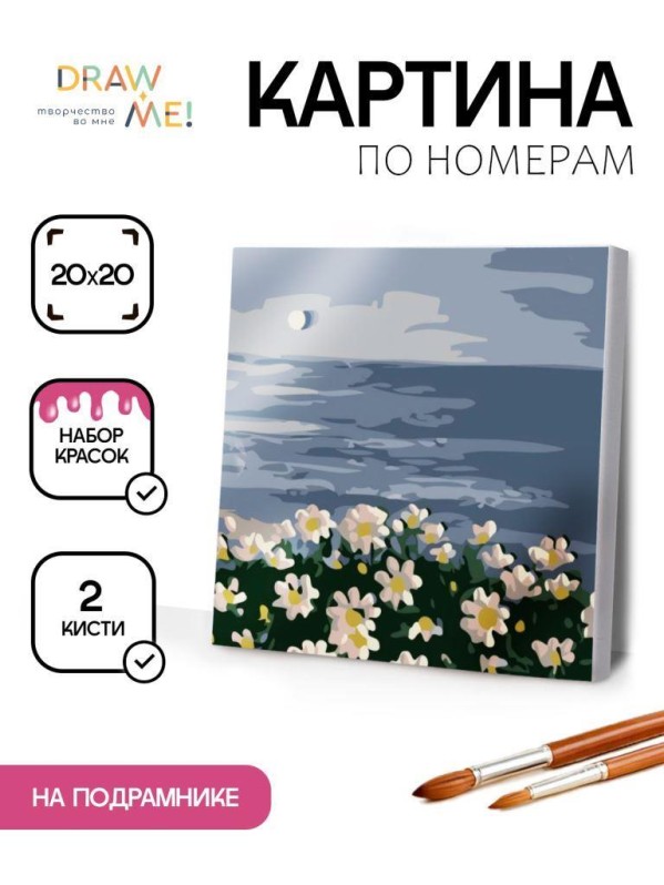 Картина по номерам на подрамнике Draw Me! "Белые ромашки", (20*20 см)