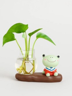 Гидропонная ваза на подставке "Sitting frog", brown