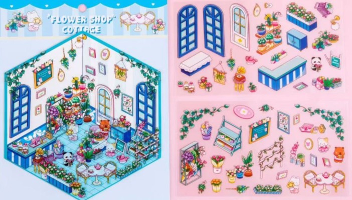 Наклейки+пинцет для творчества румбокс &quot;Цветочный магазин&quot;, голубые (16*20 см) 