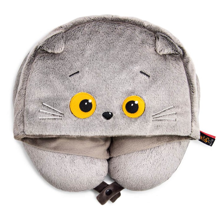 Мягкая игрушка &quot;Кот Басик подушка на шею с капюшоном&quot; (32 см) 