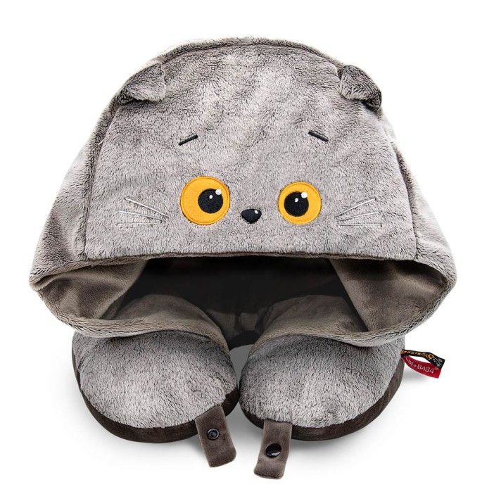 Мягкая игрушка &quot;Кот Басик подушка на шею с капюшоном&quot; (32 см) 
