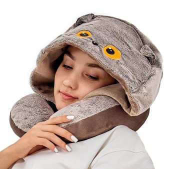 Мягкая игрушка "Кот Басик подушка на шею с капюшоном" (32 см)