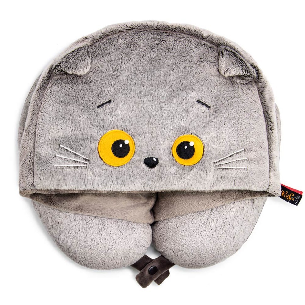Мягкая игрушка "Кот Басик подушка на шею с капюшоном"