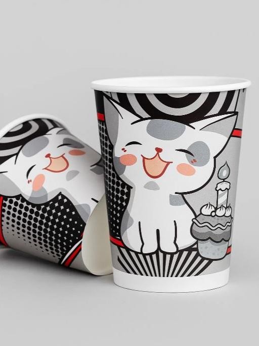 Набор бумажных стаканов 6 шт. "Котенок в комиксе", в т/у пленке, 250 мл 