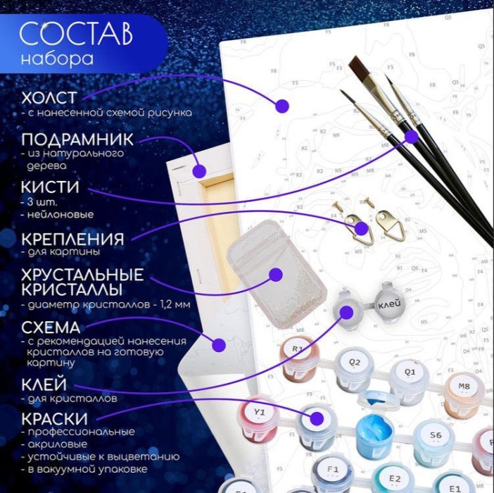 Картина по номерам с крист. из хрусталя &quot;ЦВЕТУЩАЯ ВСЕЛЕННАЯ&quot;(гексагон 37х32,14цв,чёрн.холст) 