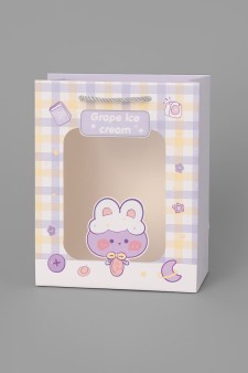 Пакет подарочный (XS) "Lovely animals, plaid", yellow-blue (14.5*19.5*10)