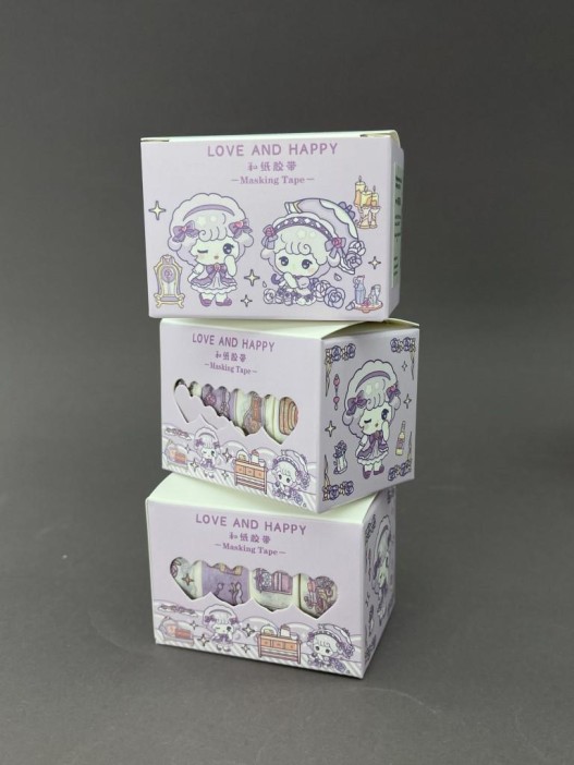 Набор декоративного скотча 4 шт. "Love and happy", purple, шоу-бокс 12 шт. 