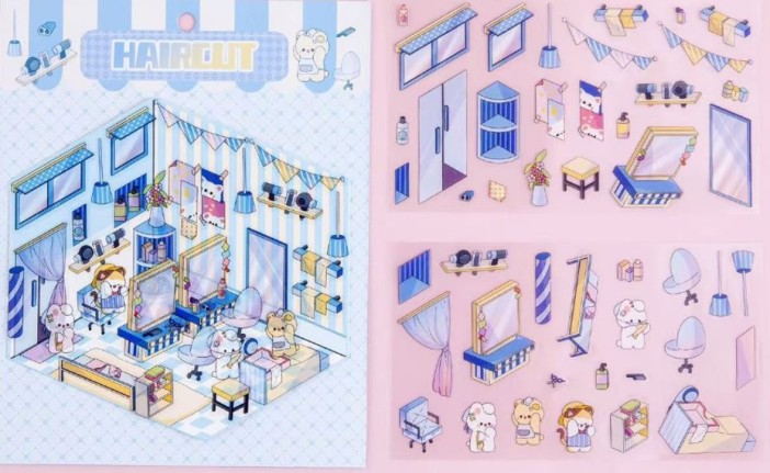 Наклейки+пинцет для творчества румбокс "Парикмахерская", голубые (16*20 см) 