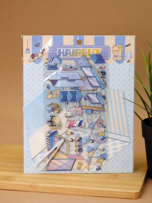 Наклейки+пинцет для творчества румбокс "Парикмахерская", голубые (16*20 см) 