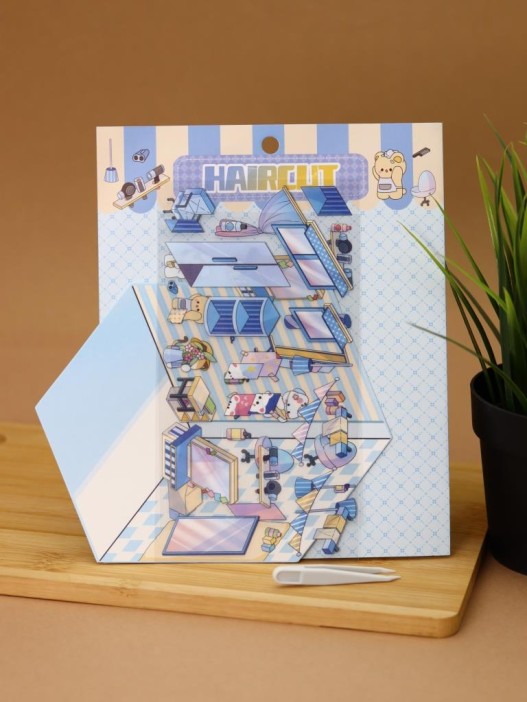 Наклейки+пинцет для творчества румбокс "Парикмахерская", голубые (16*20 см) 