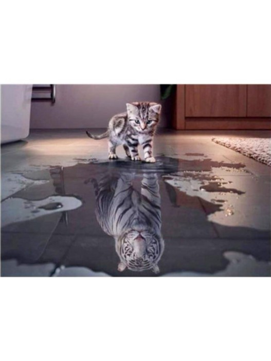 Алмазная мозаика без подрамника &quot;Тигр в отражении котёнка&quot;, 30х40 см 