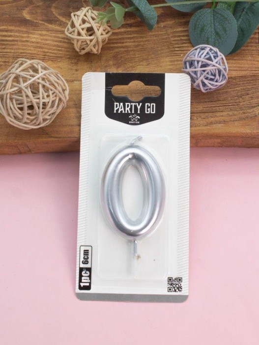 Свеча для торта &quot;Silver glow&quot; цифра 0, (6 см) 