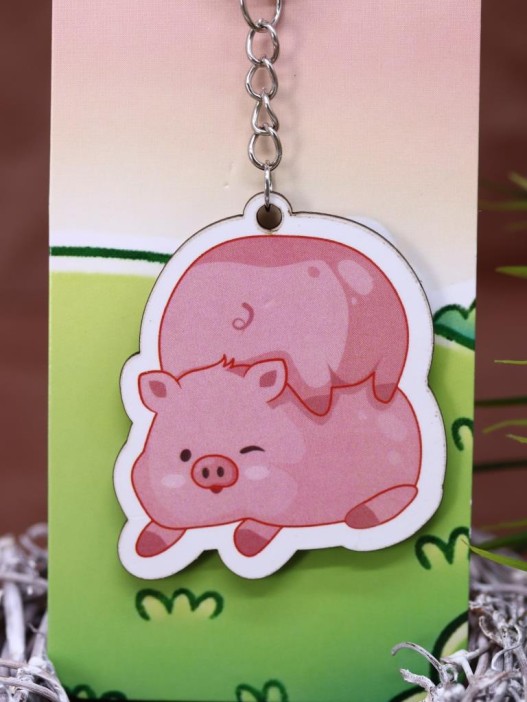 Брелок ECO из дерева «Two pig» 