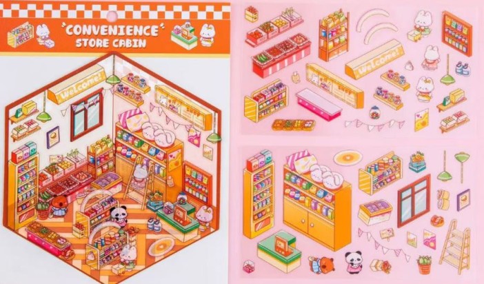 Наклейки+пинцет для творчества румбокс "Магазин еды", оранжевые (16*20 см) 