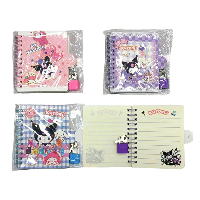 Блокнот А7 "Kuromi-2", замочек, спираль, линейка, 60 , mix (11,3*9 см) 