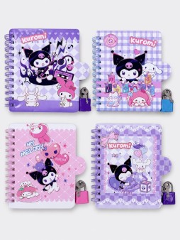 Блокнот А7 "Kuromi-2", замочек, спираль, линейка, 60 , mix (11,3*9 см)