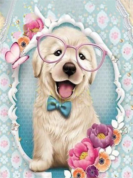 Алмазная мозаика без подрамника &quot;Щенок в очках&quot;, 15х20 см 