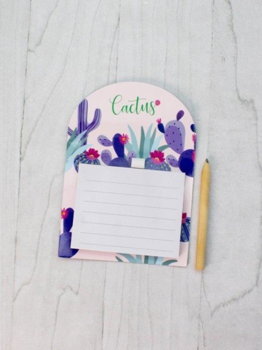 Магнитный блок для записей с карандашом «Cactus», purple, 10х14 см 