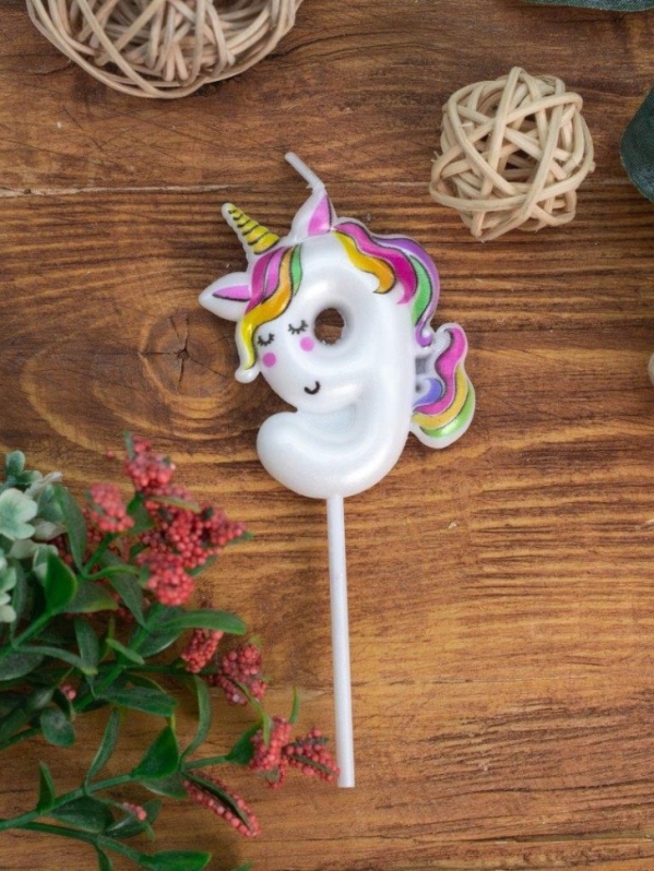 Свеча для торта "Единорог" цифра 9, (6 см)