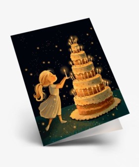 Набор двойных мини открыток 10 шт. "Девочка и торт", 6.5*8см