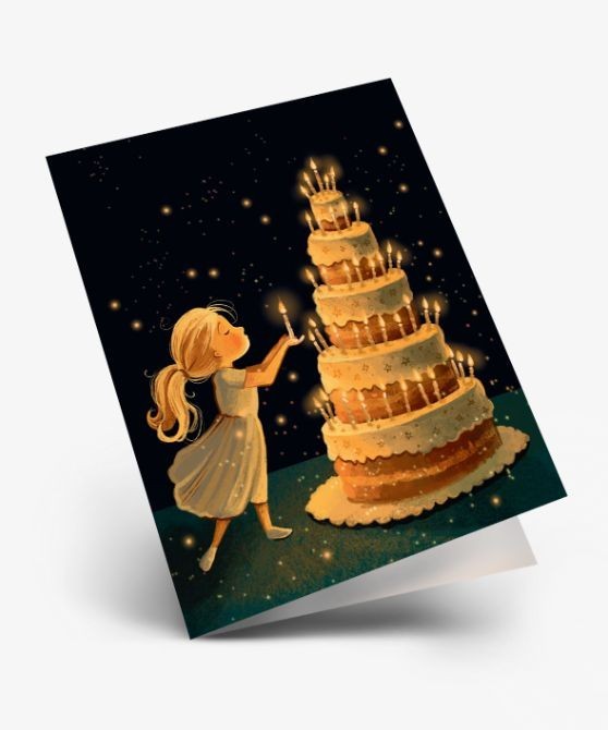 Набор двойных мини открыток 10 шт. &quot;Девочка и торт&quot;, 6.5*8см 