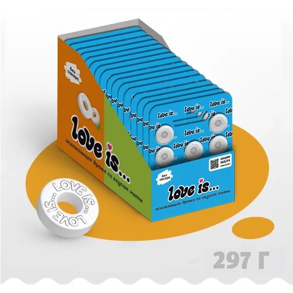 Освежающие конфеты &quot;LOVE IS...&quot; в форме кольца, со вкусом мяты, 18шт, в блистере 