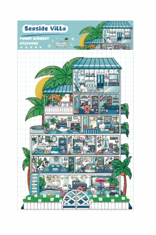 Наклейки+пинцет для творчества румбокс "Приморская вилла", голубые (18*29,5 см) 