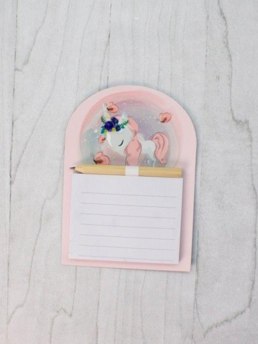 Магнитный блок для записей с карандашом «Unicorn», pink, 10х14 см 