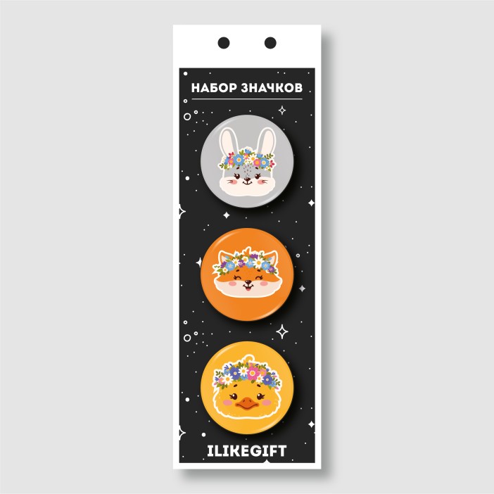 Набор значков 3 шт. iLikeGift &quot;Flower animal&quot; 