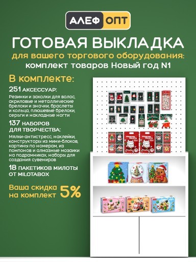 Готовый комплект для выкладки Новогодних аксессуаров и наборов для творчества №1
