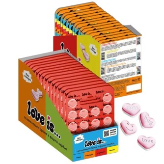Набор освежающие конфеты "LOVE IS..." в форме сердца, со вкусом клубники, 18шт, в блистере
