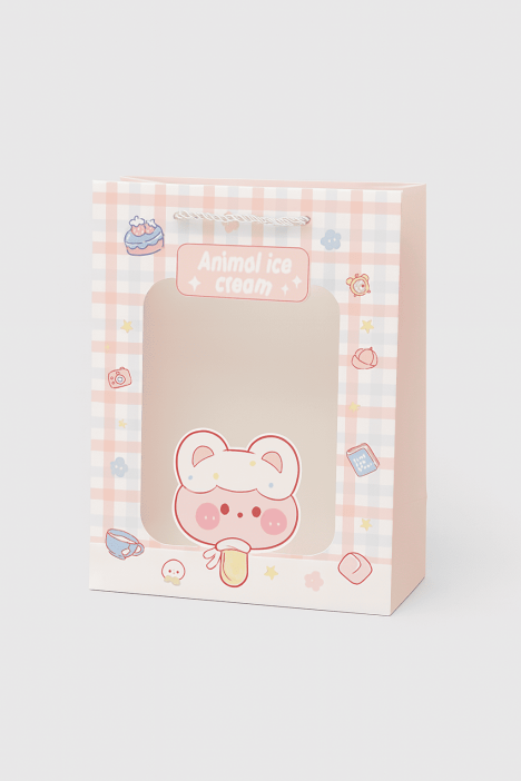 Пакет подарочный (XS) &quot;Lovely animals, plaid&quot;, pink (14.5*19.5*10) 